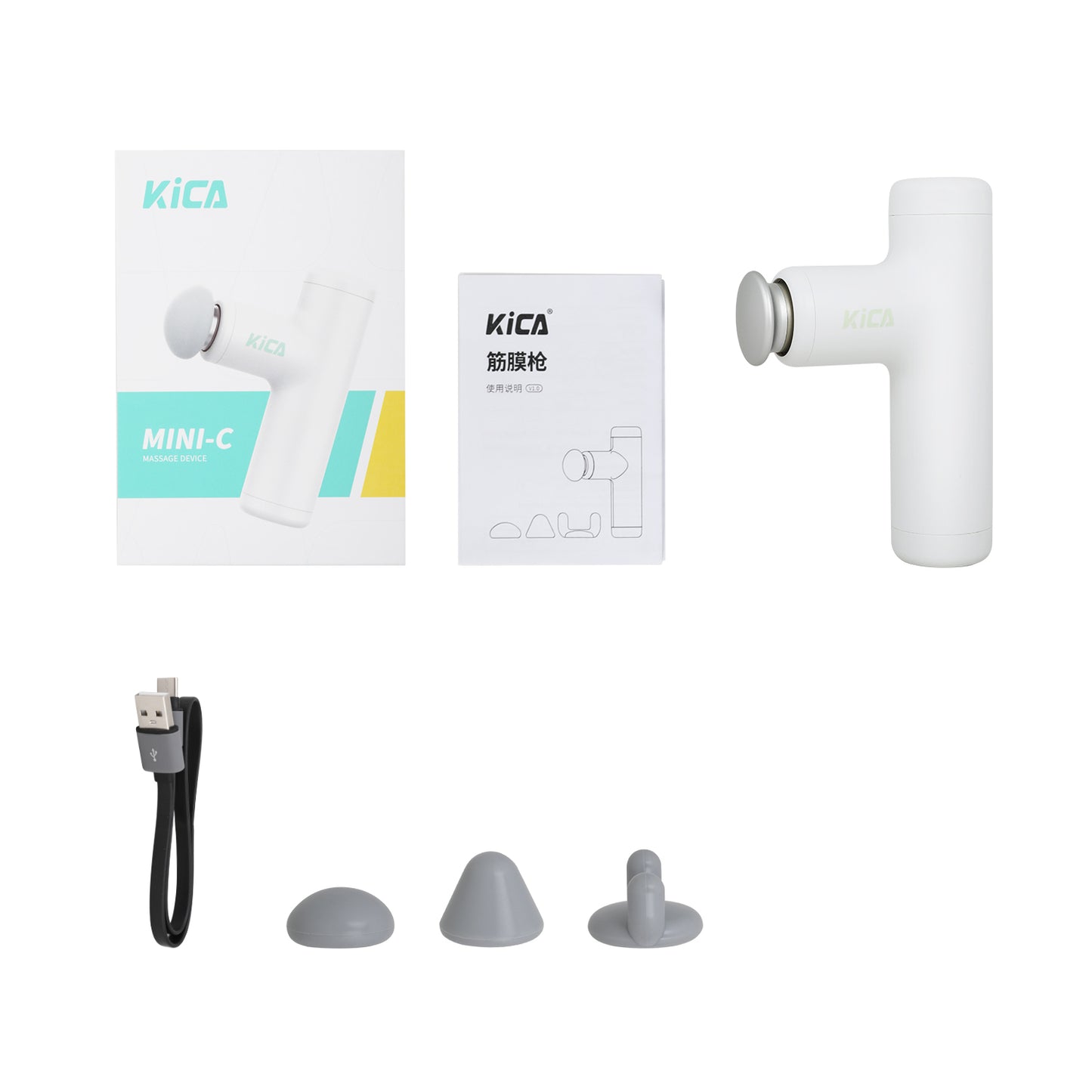 Kica C Mini Massage Gun Deep Tissue Percussion Massager, Portable Pocket Size Muscle Relaxer with 4 Massage Heads for Travel Office Home Gym