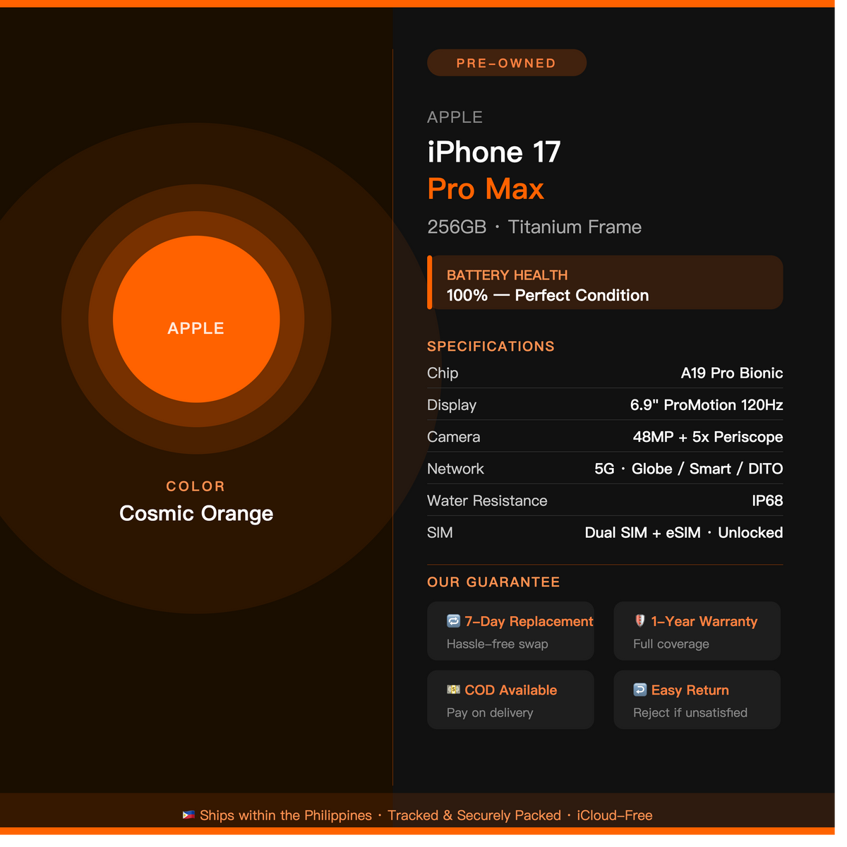 iPhone 17 Pro Max 256GB Cosmic Orange